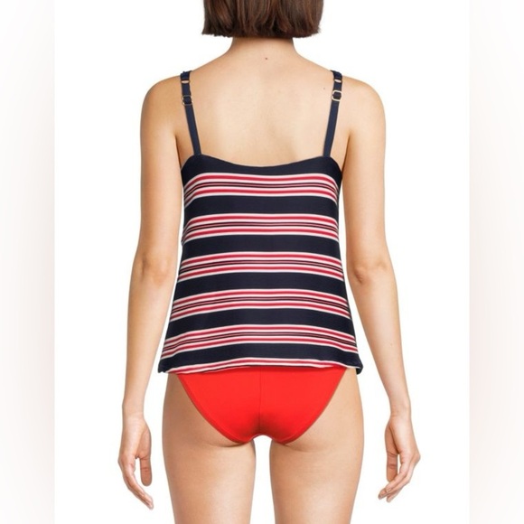 New La Blanca Sailor Striped Tankini Swim Top Red Blue Stripe Patriotic Sz 14 - Picture 3 of 10
